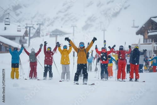 Skiers Celebrate With An Energetic Aprsski Party At Snowy Resort