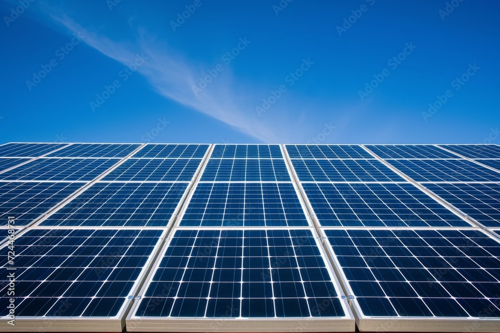 Stunning Solar Panels Against Backdrop Of Clear Blue Sky And Nature Stunning Solar Panels Against Backdrop Of Clear Blue Sky And Nature