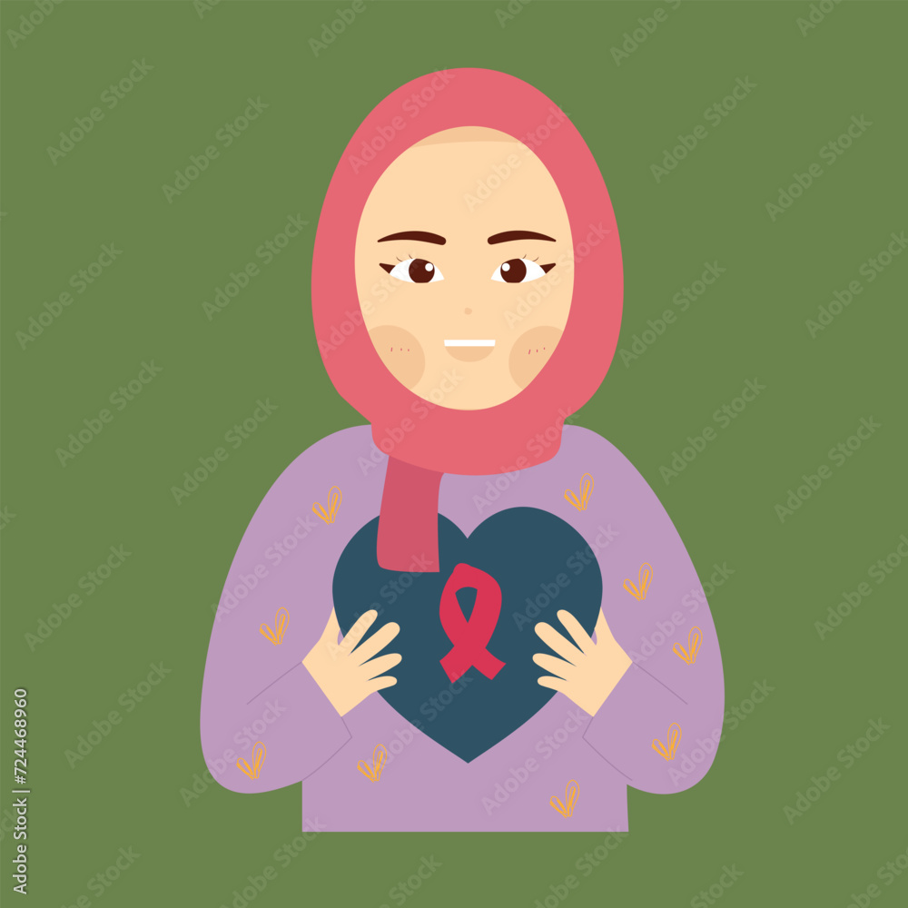 hijab woman cancer day vector design with heart and ribbon ornament hijab woman cancer day vector design with heart and ribbon ornament