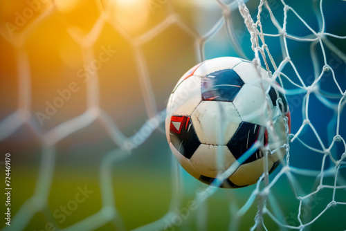 Vibrant Soccer Ball Finds Its Mark In The Net, Dynamic Background