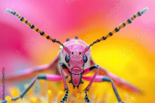 Generative AI, Close up portrait of pink insect, macro photography, super detail and fantasy .