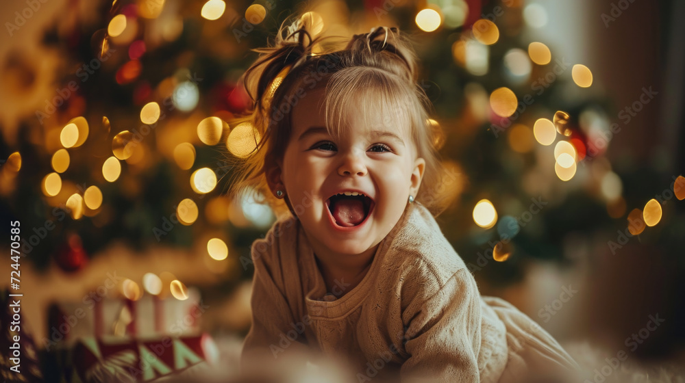 Girl Resting by Christmas Tree Girl Resting by Christmas Tree