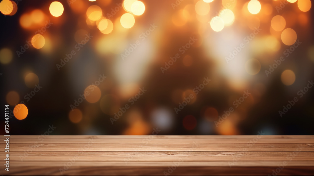 Wooden Table with Blurred Lights Wooden Table with Blurred Lights