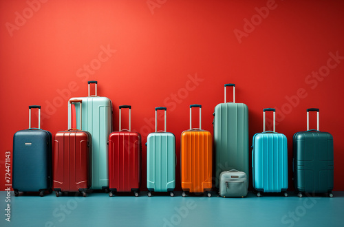 colorful suitcases in airport , ready to travel