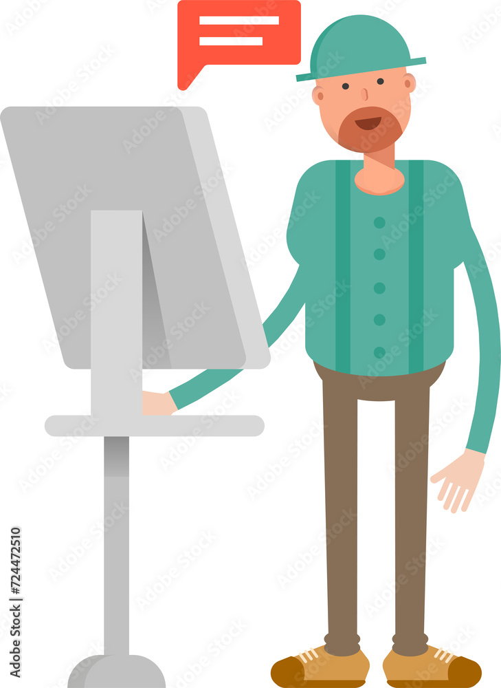 Beard Man Character Working on Computer
Beard Man Character Working on Computer