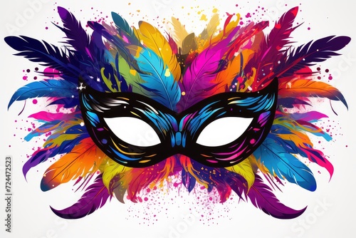 Splash of Colors: Artistic Carnival Mask with Vibrant Feathers Generative AI © Gelpi