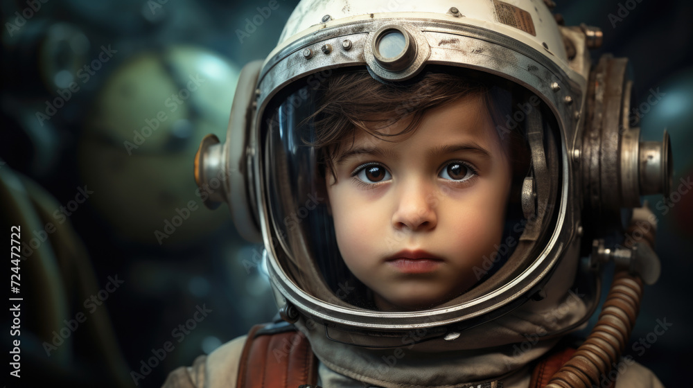 Young Child in Space Suit and Helmet Young Child in Space Suit and Helmet