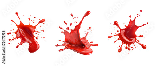 Red Paint Splash, red drops and splashes of ketchup or sauce background with Artistic Motion,  Liquid Drops in Vector Design, isolated on white 
