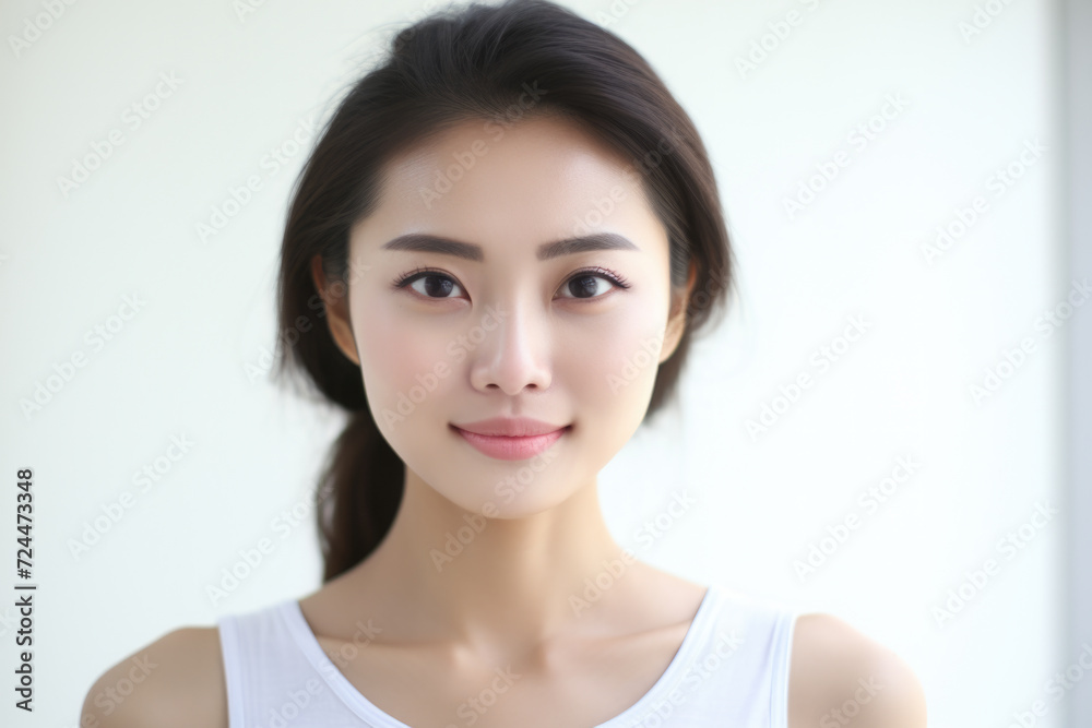Woman in White Tank Top Posing for Picture Woman in White Tank Top Posing for Picture