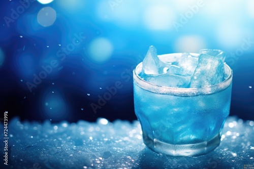 Icy Blue Bliss: Blue curaÃ§ao cocktail in a frosty glass.