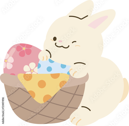Cute rabbit with basket easter egg illustration vector