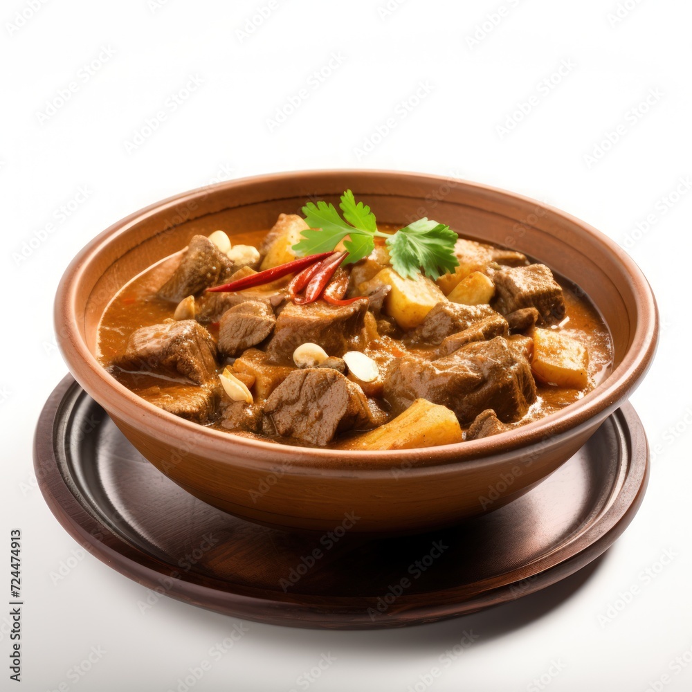 Massaman Beef Curry, a flavorful Thai dish, served in a bowl. Massaman Beef Curry, a flavorful Thai dish, served in a bowl.
