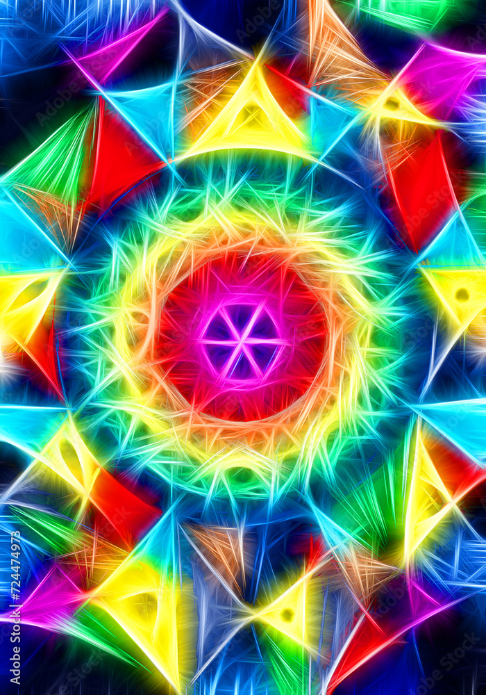 Mandala. Autorski rysunek opracowany graficznie. Kolorowa, energetyczna grafika, ilustracja. - obrazy, fototapety, plakaty 