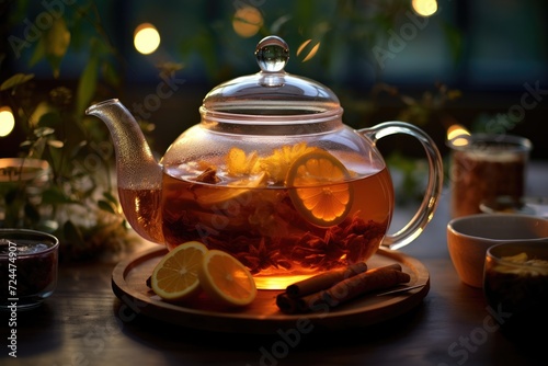 Ginger Spice: Ginger-infused tea in a transparent teapot.