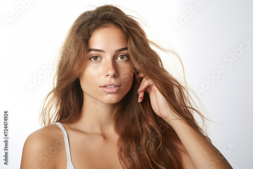Beautiful Young Woman with Long Brown Hair