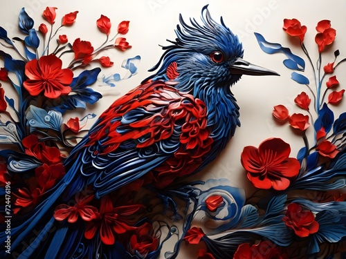 A bird art wit red color