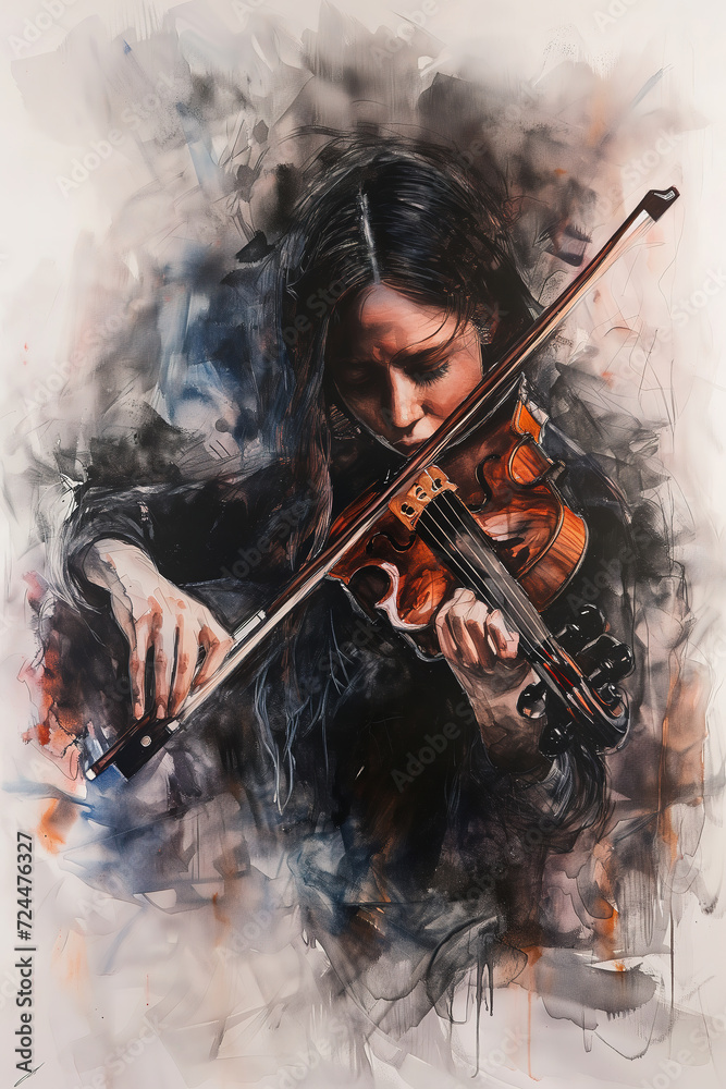 A skilled music artist creates a beautiful melody on her violin, painting a symphony of emotions with each stroke of her bow