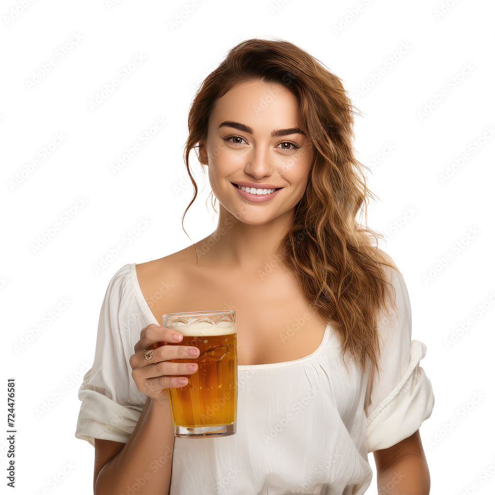 woman hold beer isolated on white woman hold beer isolated on white