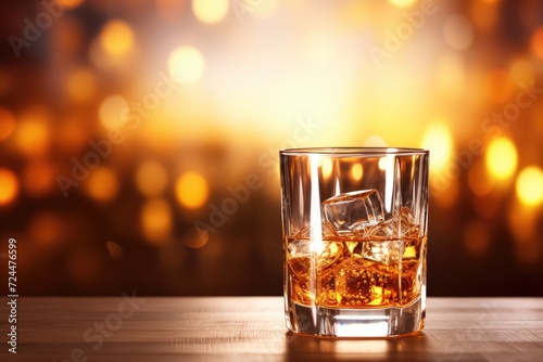 Golden Hour Bliss: Whiskey on the rocks in a golden-hued glass.