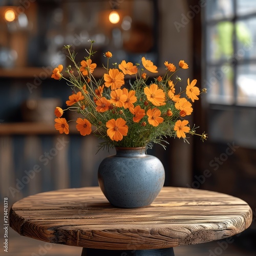 Wallpaper Mural Orange Flowers On Empty Table Cafe On White Background, Illustrations Images Torontodigital.ca