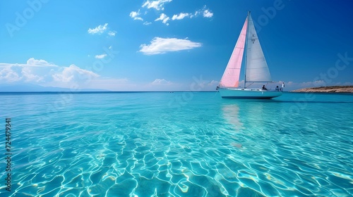 Sailing Away: A sailboat on crystal-clear waters under a bright blue sky, symbolizing the freedom and adventure of summer.
