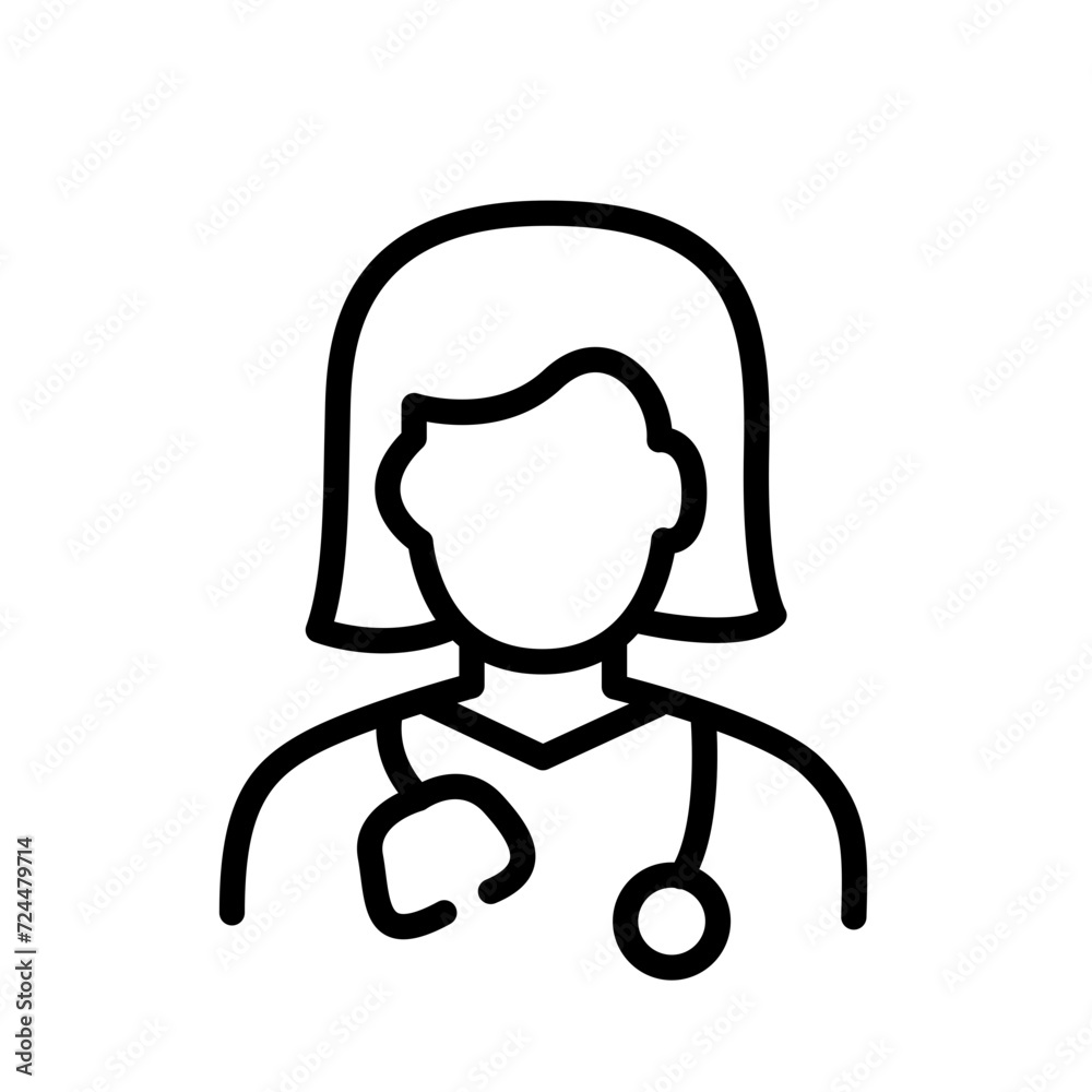 Doctor line icon. Woman with stethoscope. Occupation concept. physician outline vector logo illustration, linear pictogram. Doctor line icon. Woman with stethoscope. Occupation concept. physician outline vector logo illustration, linear pictogram.