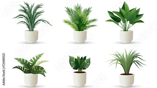Collection of 3d realistic vector plant pot illustration icons for interior. Isolated on white background, , generative ai