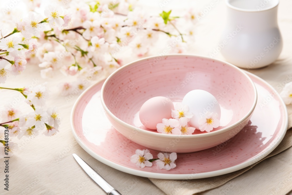 table setting with spring flowers for Easter celebration. ai generated table setting with spring flowers for Easter celebration. ai generated
