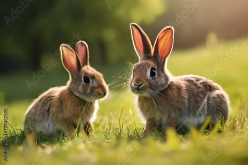 two rabbits in the grass © Zaminn Studio