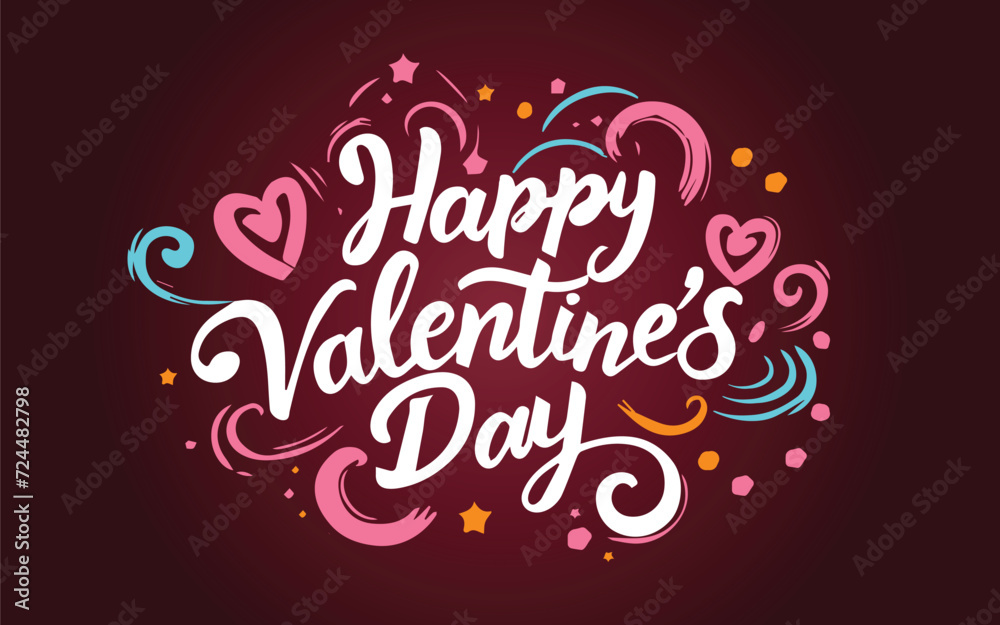 Happy Valentines Day with hearts shape greeting card on colorful background. Vector Illustration.