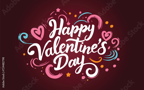 Happy Valentines Day with hearts shape greeting card on colorful background. Vector Illustration.