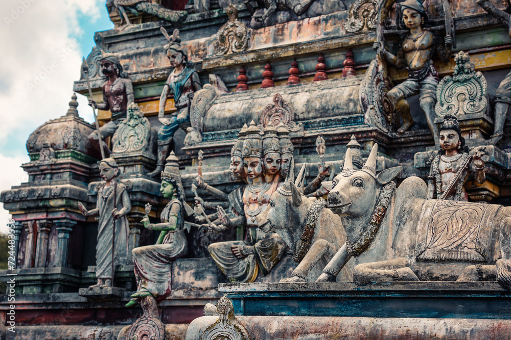 Group of Statues Adorning an Indian Temple in Mauritius