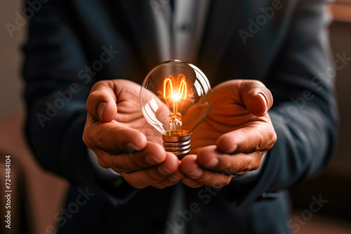Business man holding light bulb.Business and Innovative idea concept design.