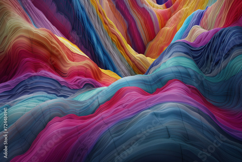 Surreal colorful landscape inspired by Zhangye Danxia mountains. Background image. Created with Generative AI technology