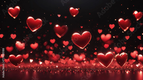 Heart background, Love hearts particles wallpaper, Wedding hearts particles background, Valentine's day wallpaper, Glowing hearts, and lens flare light, Black overlays background