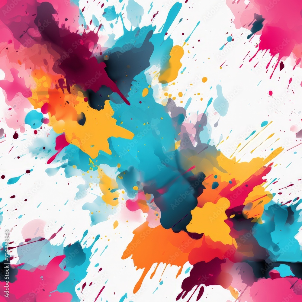 Colorful Paint Splatters on White Background