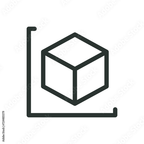 3D model dimensions isolated icon, 3D printing product vector symbol with editable stroke