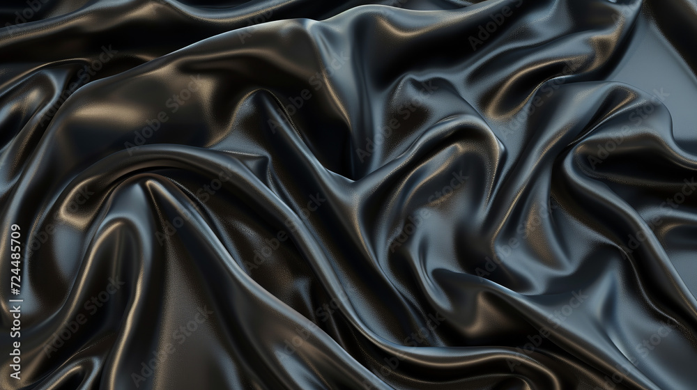 Fototapeta premium Luxury Black Silk Fabric Texture. Satin Background. Elegantly Draped To Create Smooth Waves That Play With Light And Shadow