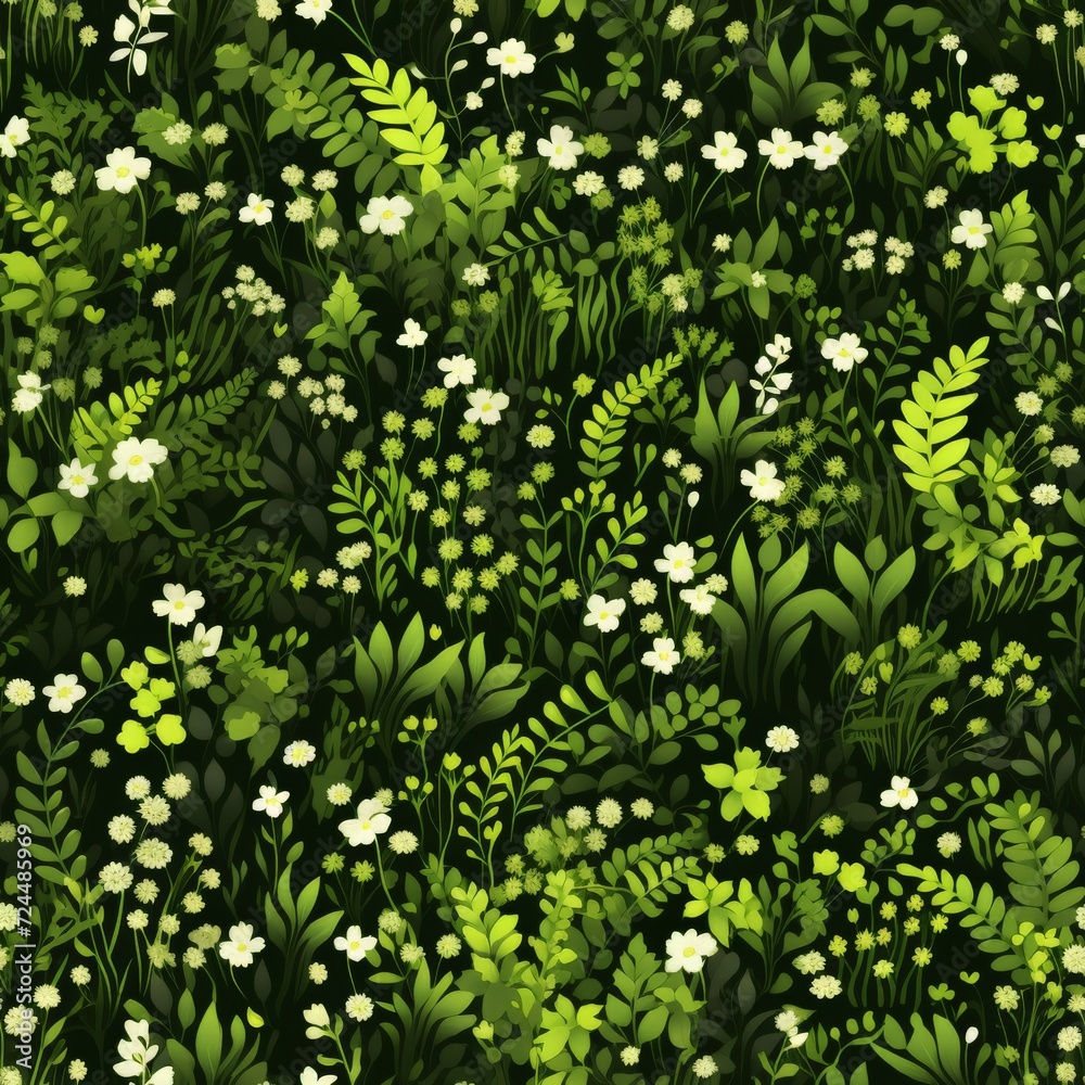 Obraz premium Green Background With White Flowers and Leaves