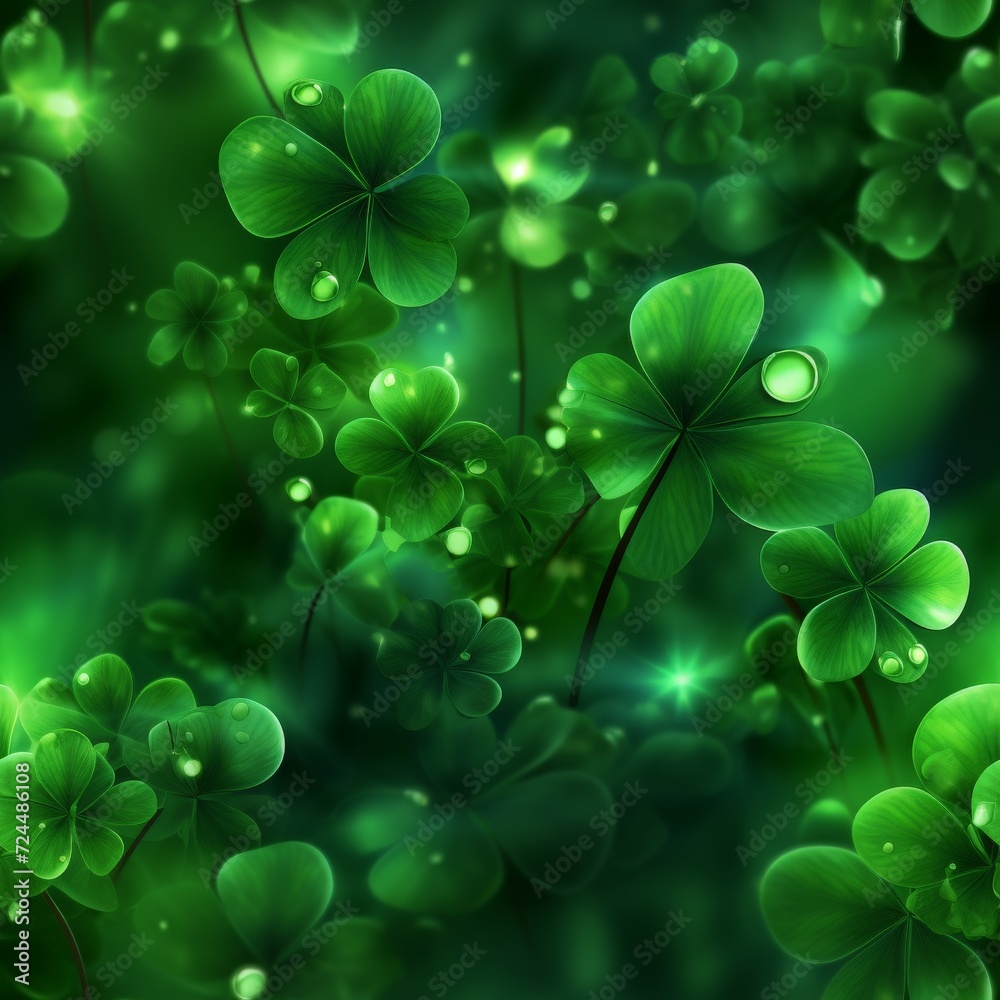 Green Clover Leaves With Water Droplets