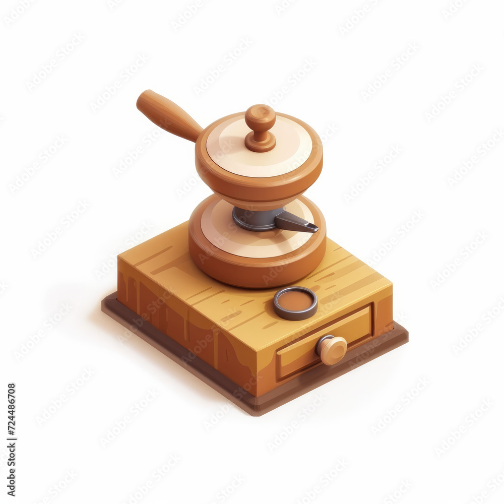 isometric 3D icon, Coffee grinder , white background isometric 3D icon, Coffee grinder , white background