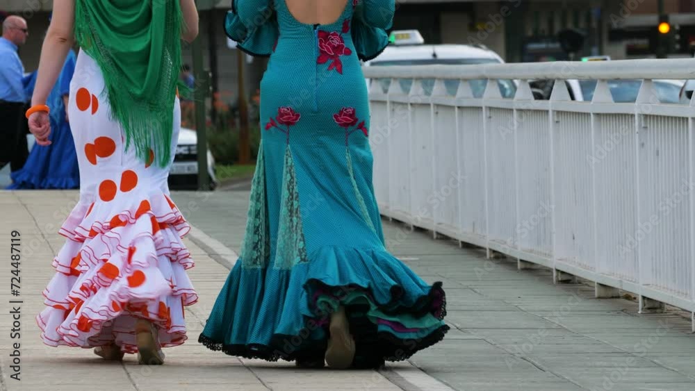 Traditional Spanish flamenco dresses (traje de flamenca or traje de gitana)