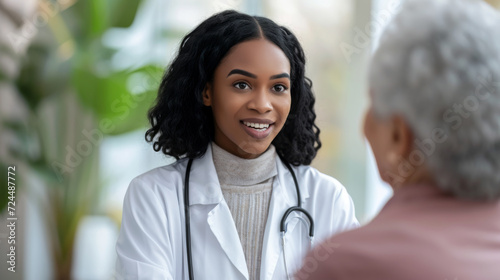 female healthcare professional, likely a nurse, smiling and engaging with an older male patient