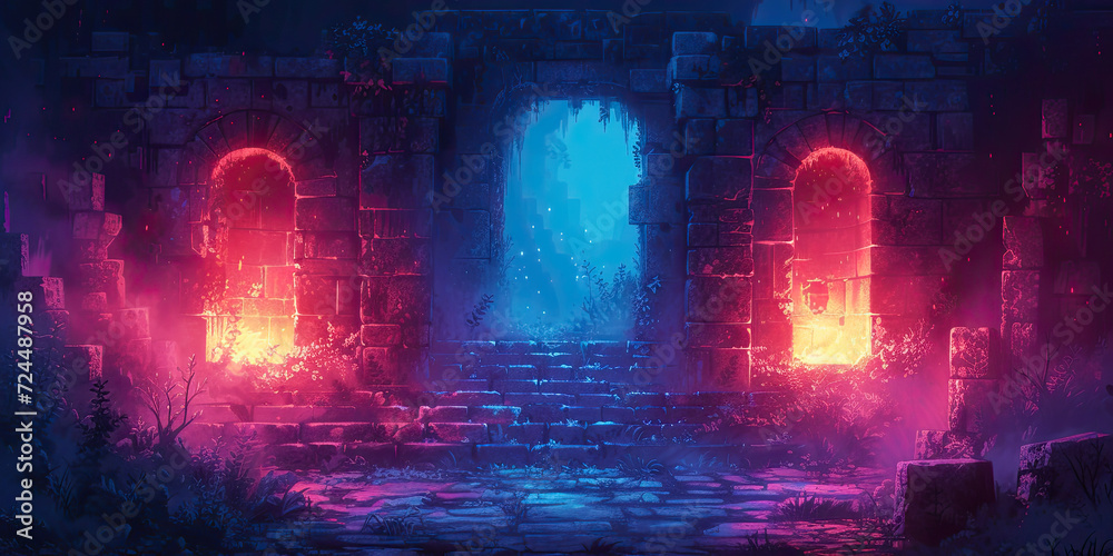 Vintage retro video game level design background, old school graphics ...