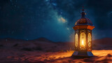 ramadan iftar invite template with arabic lamp on desert