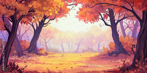 anime cartoon style woodland forest background banner, beautiful woods, generated ai 