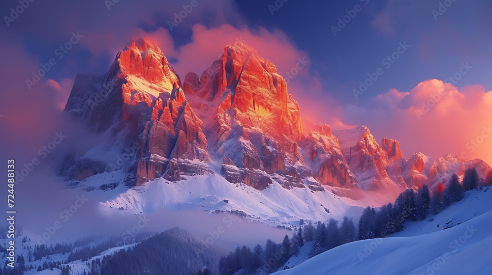 sunrise in the mountains, landscape