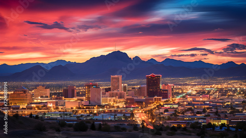 Dusk Descending Over the Dynamic Skyline of El Paso, Texas – A Symphony of Urban Architecture and Nature © Ella