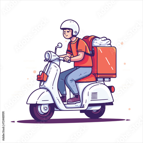flat labor illustration line art delivery by motorcycle