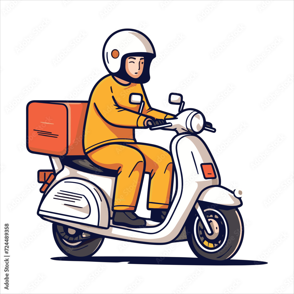 flat labor illustration line art delivery by motorcycle flat labor illustration line art delivery by motorcycle
